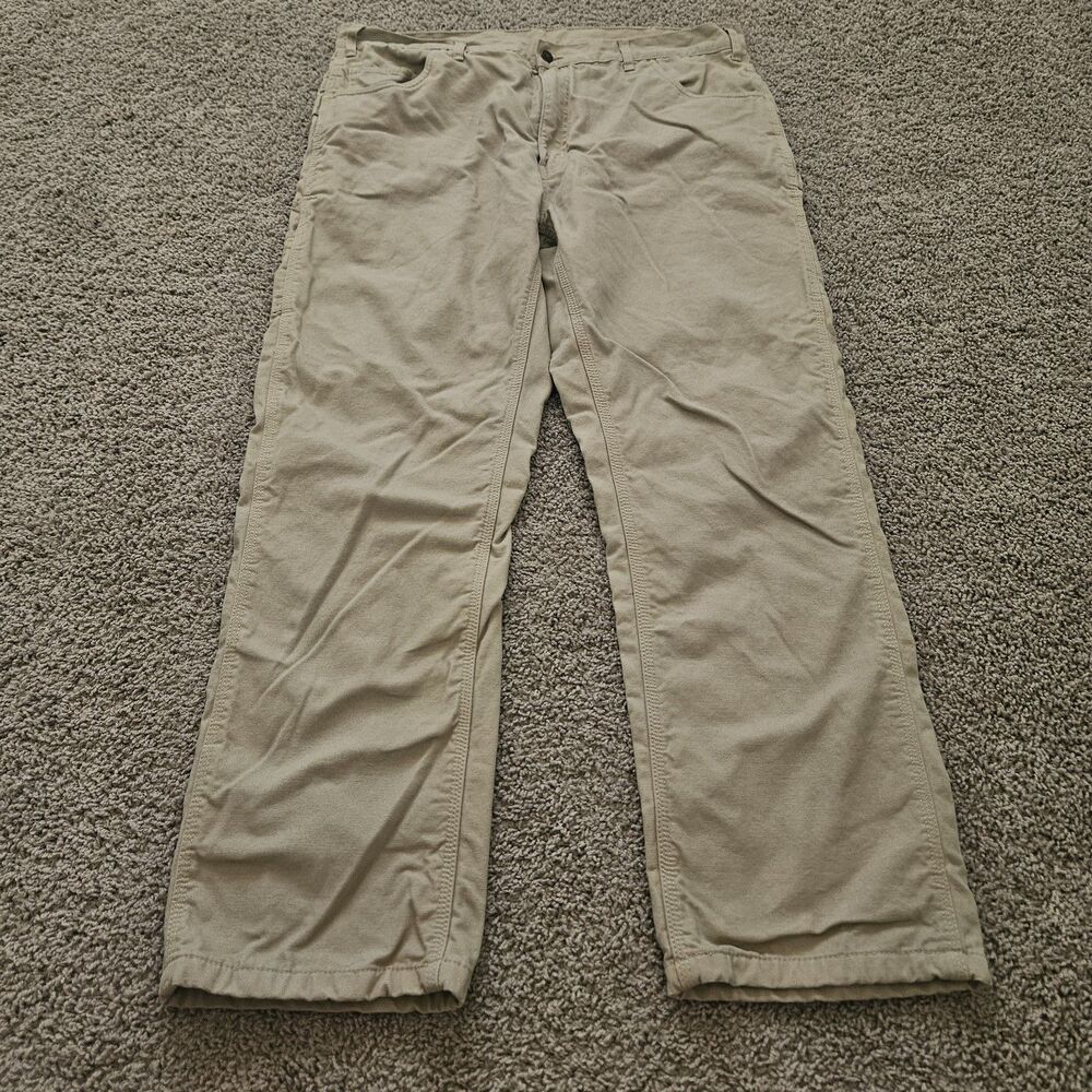 Berne Flannel Lined Canvas Khaki Pants Mens Size 40 X 32 Carpenter Workwear